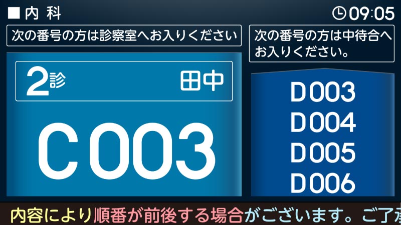 診察室呼び込み表示例